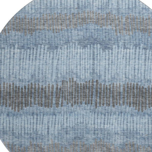 HomeRoots 8' Blue Ivory and Gray Striped Washable Round Rug - Durable, Stylish, and UV-Protected for All Rooms 670613