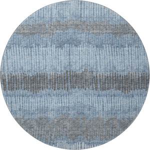 HomeRoots 8' Blue Ivory and Gray Striped Washable Round Rug - Durable, Stylish, and UV-Protected for All Rooms 670613