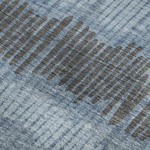 HomeRoots 8' X 10' Striped Washable Area Rug in Blue, Ivory & Gray – UV Protected, Stain Resistant & Soft Comfort 670614