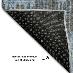 HomeRoots 9' X 12' Stylish Blue, Ivory & Gray Striped Washable Area Rug – Durable, UV-Protected & Easy-Clean! 670615