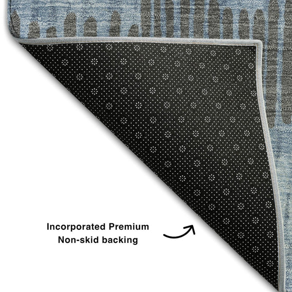 HomeRoots 9' X 12' Stylish Blue, Ivory & Gray Striped Washable Area Rug – Durable, UV-Protected & Easy-Clean! 670615