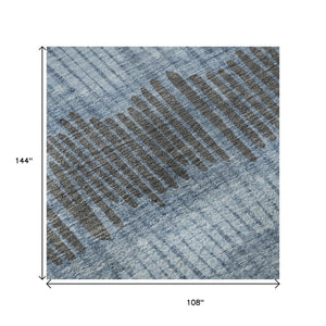HomeRoots 9' X 12' Stylish Blue, Ivory & Gray Striped Washable Area Rug – Durable, UV-Protected & Easy-Clean! 670615