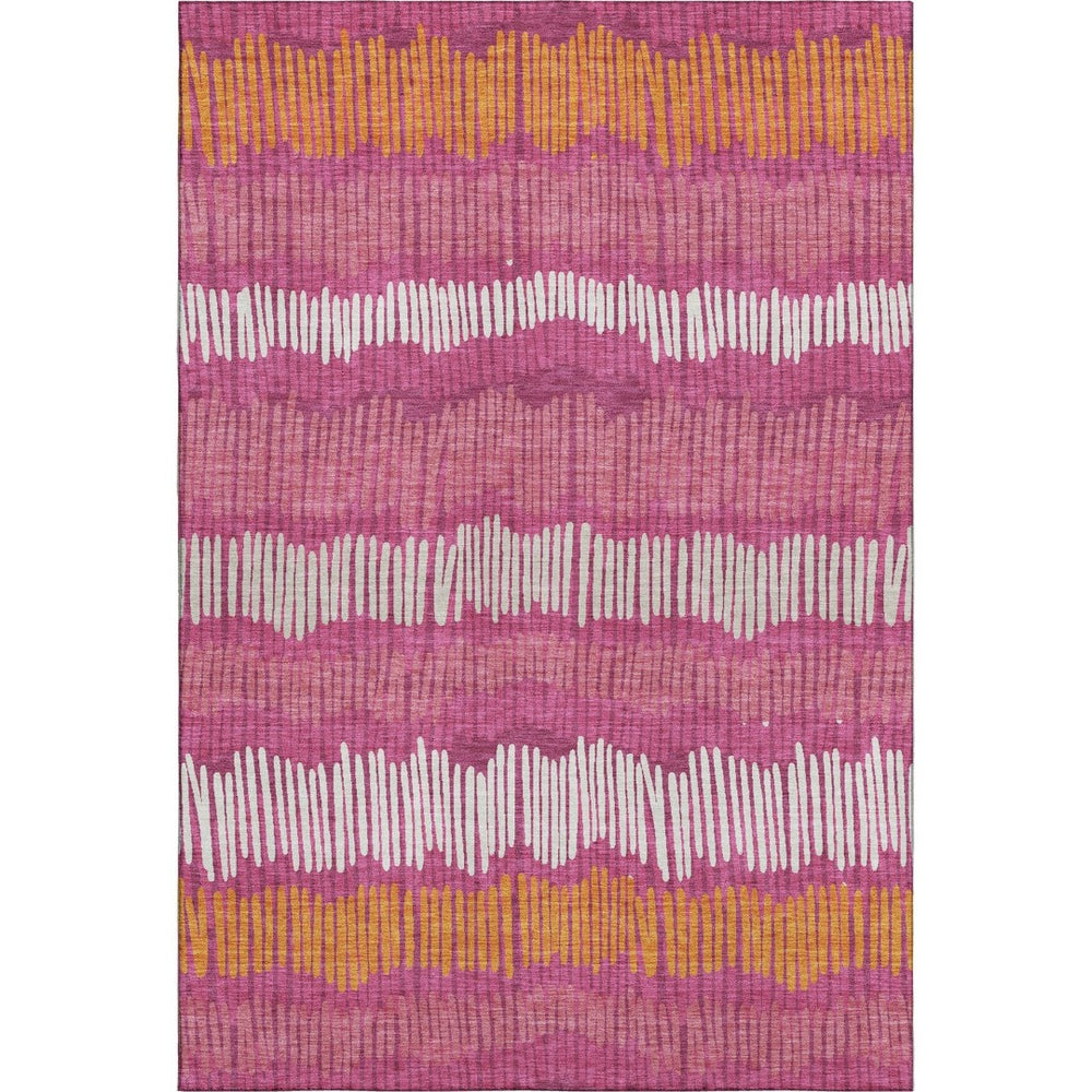 HomeRoots 5' X 8' Stylish Blush Orange & Ivory Striped Area Rug - Washable, UV Resistant, Perfect for Homes! 670618