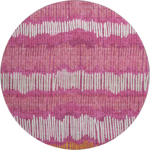 HomeRoots 8' Blush Orange & Ivory Striped Washable Round Rug with UV Protection for Stylish Living Spaces 670619