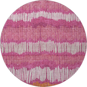 HomeRoots 8' Blush Orange & Ivory Striped Washable Round Rug with UV Protection for Stylish Living Spaces 670619