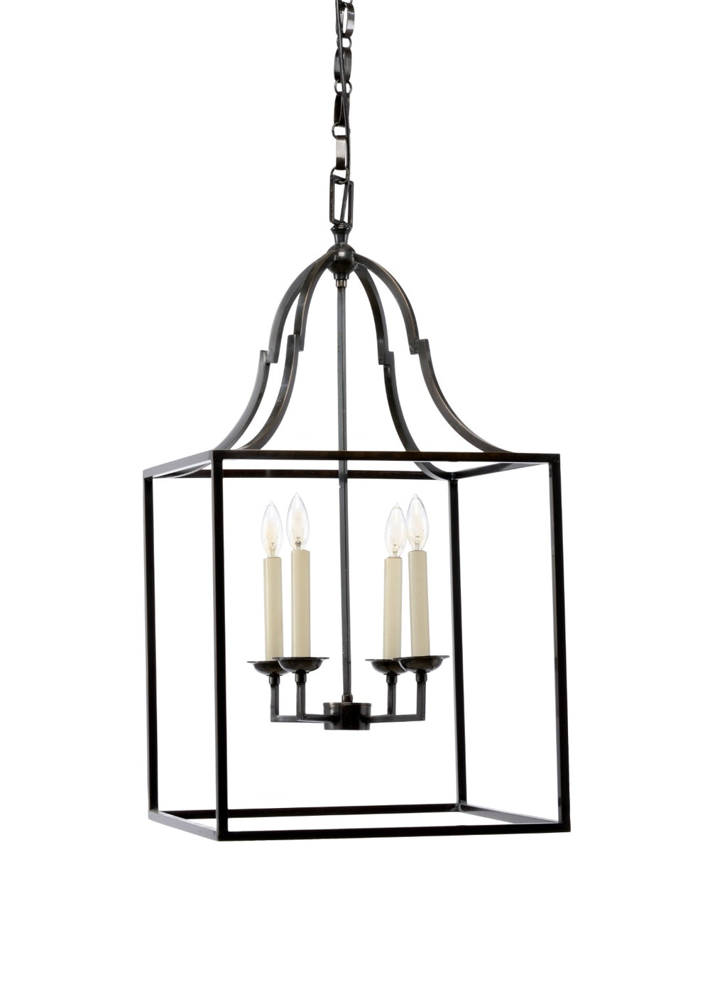 Wildwood Winston Curved Square Pendant — Dark Bronze With Brass Accents, 4-Light Chandelier For Dining & Foyer 67062