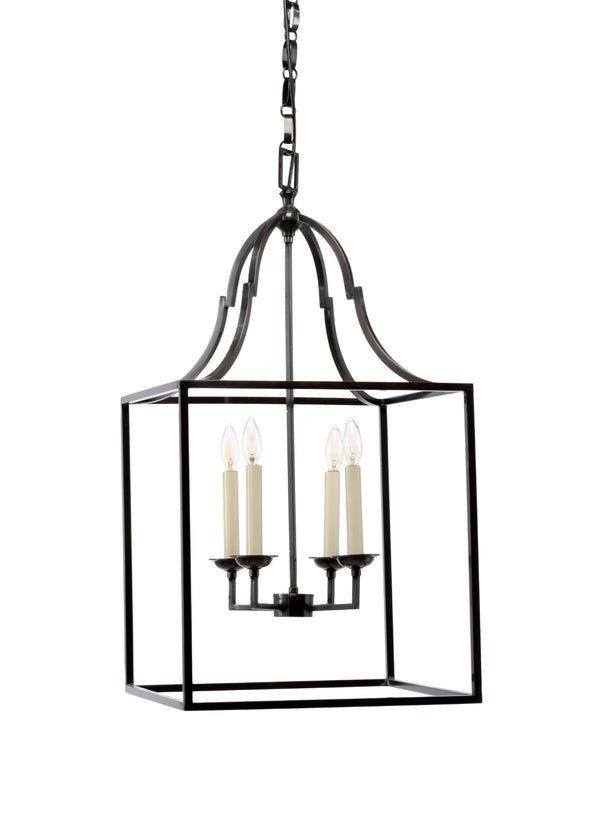 Wildwood Winston Curved Square Pendant — Dark Bronze With Brass Accents, 4-Light Chandelier For Dining & Foyer 67062