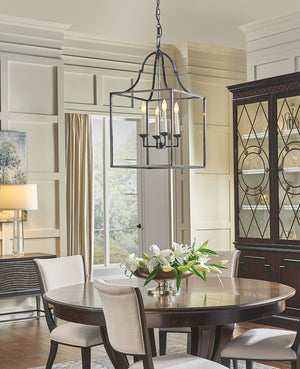 Wildwood Winston Curved Square Pendant — Dark Bronze With Brass Accents, 4-Light Chandelier For Dining & Foyer 67062