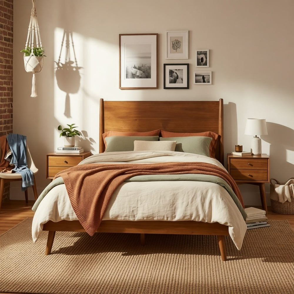 English Elm Cohron Solid Acacia Wood Full Platform Bed with Mid-century Splayed Legs Natural Finish 67062.00MEDBRN-F-H_67062.00MEDBRN-F-P