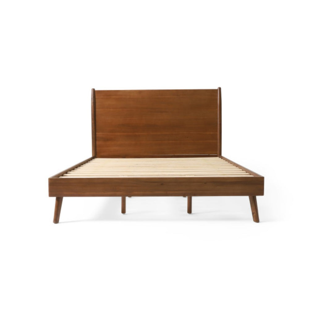 English Elm Cohron Solid Acacia Twin Platform Bed with Splayed Legs and Mid-century Modern Style 67062.00MEDBRN-K-FULL BED