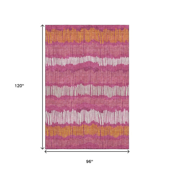 HomeRoots 8' X 10' Blush Orange and Ivory Striped Area Rug - Durable, Washable, UV-Protected for Everyday Elegance 670620