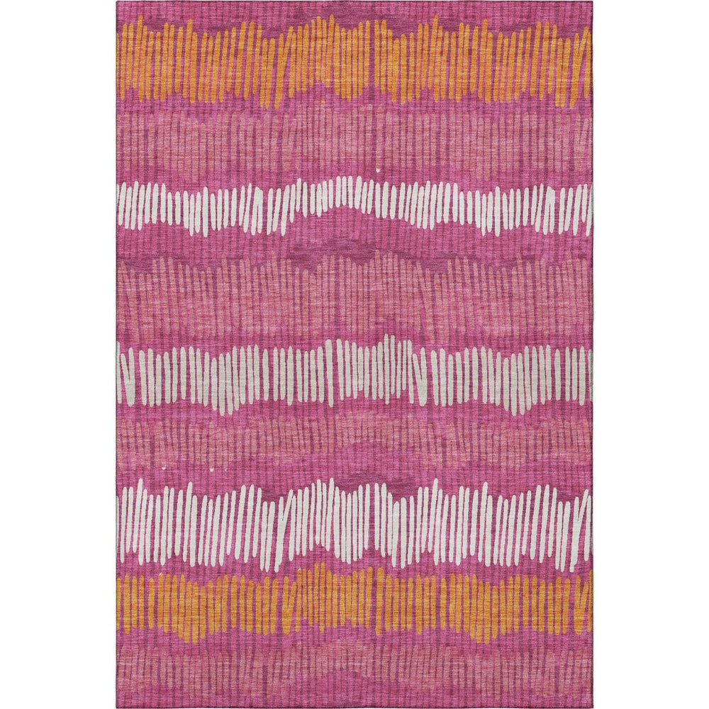 HomeRoots 9' X 12' Blush Orange and Ivory Striped Washable Rug with UV Protection for Stylish Home Decor 670621