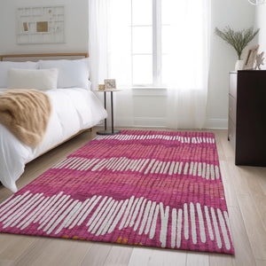 HomeRoots 10' X 14' Blush Orange & Ivory Striped Area Rug - Washable, UV-Protected, Durable for Busy Homes 670622
