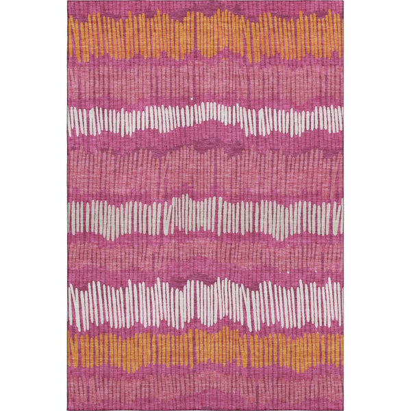 HomeRoots 10' X 14' Blush Orange & Ivory Striped Area Rug - Washable, UV-Protected, Durable for Busy Homes 670622