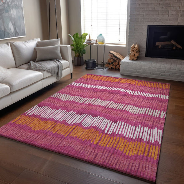 HomeRoots 10' X 14' Blush Orange & Ivory Striped Area Rug - Washable, UV-Protected, Durable for Busy Homes 670622