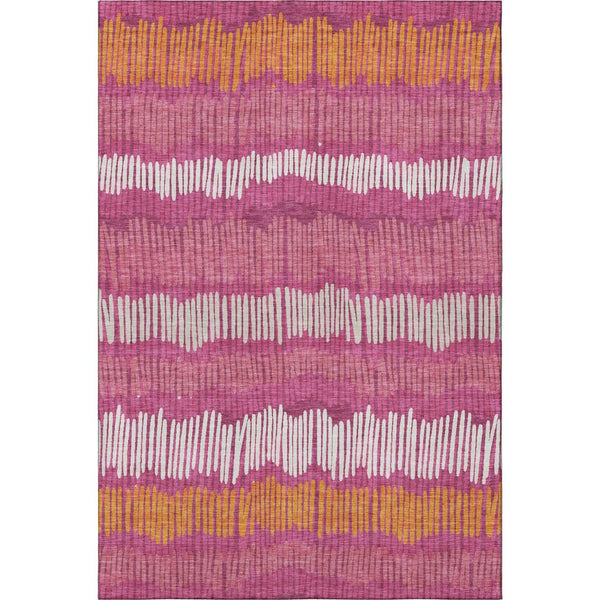 HomeRoots 10' X 14' Blush Orange & Ivory Striped Area Rug - Washable, UV-Protected, Durable for Busy Homes 670622