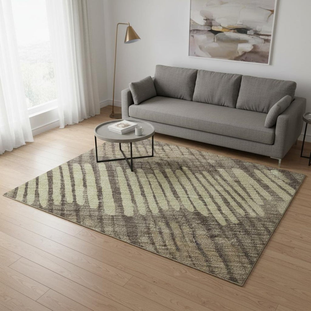 HomeRoots 5' X 8' Brown Cream Ivory Striped Area Rug – Durable, Stain Resistant, UV Protected for Any Room 670624