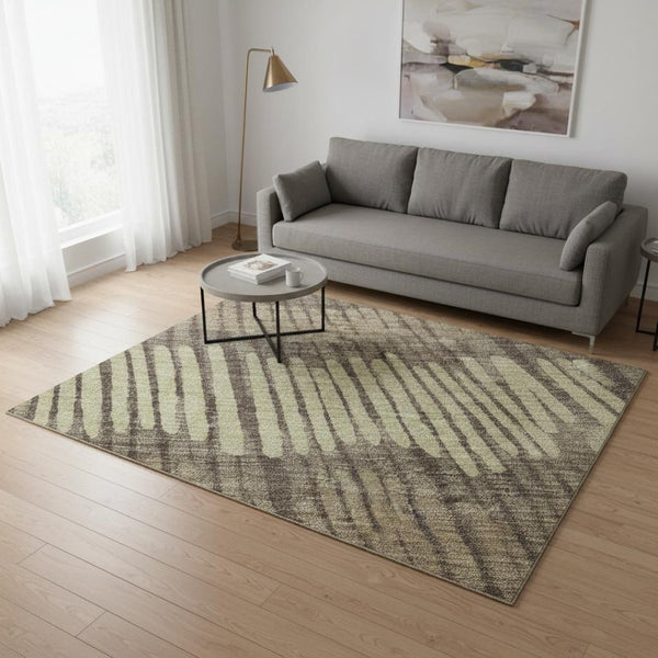 HomeRoots 5' X 8' Brown Cream Ivory Striped Area Rug – Durable, Stain Resistant, UV Protected for Any Room 670624