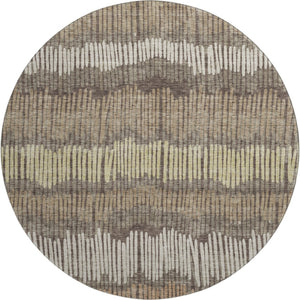 HomeRoots 8' Stylish Round Rug in Brown, Cream & Ivory Stripes - Washable, UV-Protected & Durable Design 670625