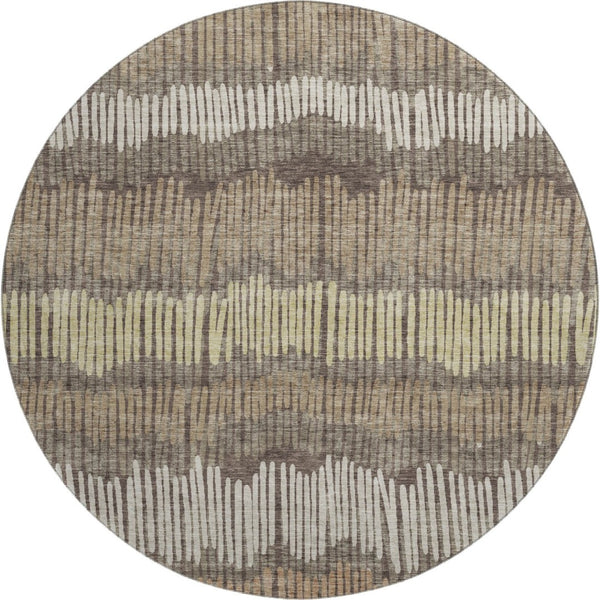 HomeRoots 8' Stylish Round Rug in Brown, Cream & Ivory Stripes - Washable, UV-Protected & Durable Design 670625