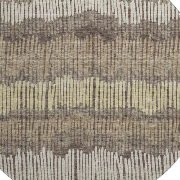 HomeRoots 8' Stylish Round Rug in Brown, Cream & Ivory Stripes - Washable, UV-Protected & Durable Design 670625