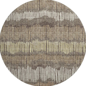 HomeRoots 8' Stylish Round Rug in Brown, Cream & Ivory Stripes - Washable, UV-Protected & Durable Design 670625