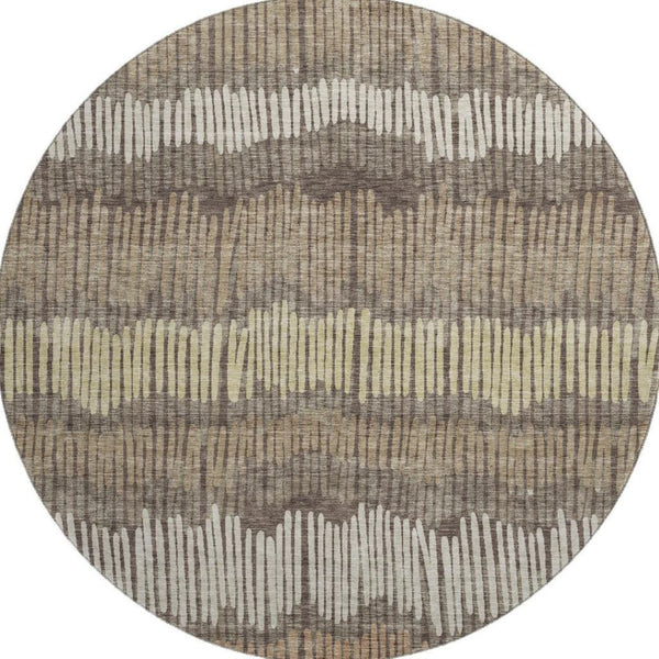 HomeRoots 8' Stylish Round Rug in Brown, Cream & Ivory Stripes - Washable, UV-Protected & Durable Design 670625
