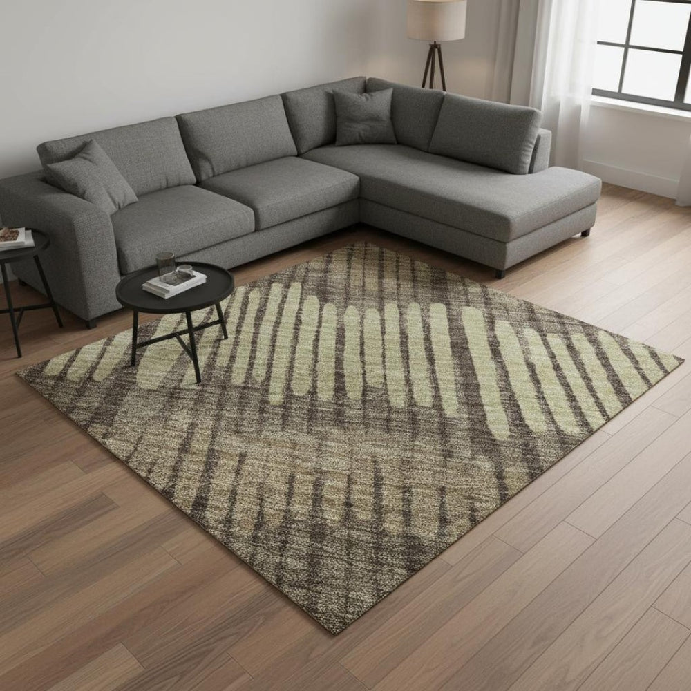 HomeRoots 8' X 10' Stylish Washable Area Rug in Brown, Cream & Ivory Stripes – UV Protected for Family Homes 670626
