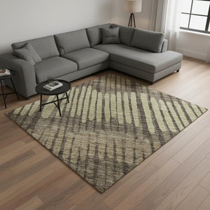 HomeRoots 8' X 10' Stylish Washable Area Rug in Brown, Cream & Ivory Stripes – UV Protected for Family Homes 670626