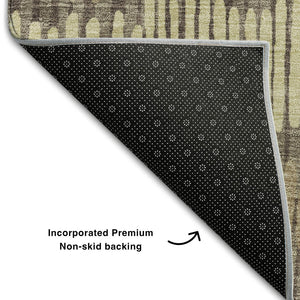 HomeRoots 9' X 12' Striped Area Rug - Durable, Washable, UV-Protected in Brown, Cream & Ivory for Any Room 670627