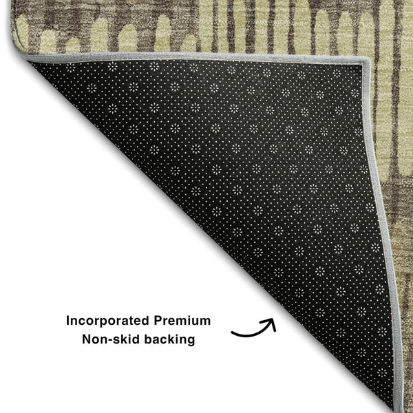 HomeRoots 9' X 12' Striped Area Rug - Durable, Washable, UV-Protected in Brown, Cream & Ivory for Any Room 670627