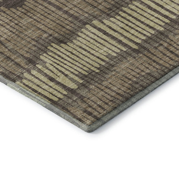 HomeRoots 9' X 12' Striped Area Rug - Durable, Washable, UV-Protected in Brown, Cream & Ivory for Any Room 670627