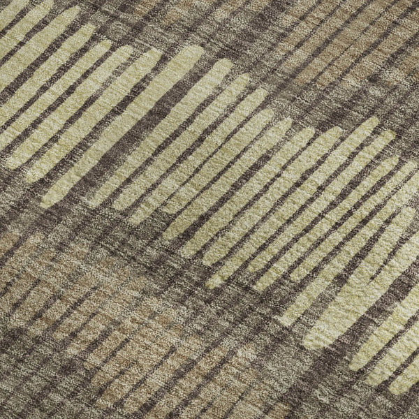 HomeRoots 9' X 12' Striped Area Rug - Durable, Washable, UV-Protected in Brown, Cream & Ivory for Any Room 670627
