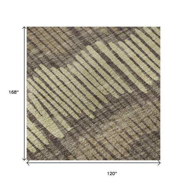 HomeRoots 10' X 14' Stylish Washable Area Rug in Brown, Cream & Ivory - Durable, UV Protected for High-Traffic Use 670628