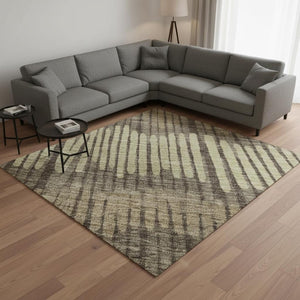 HomeRoots 10' X 14' Stylish Washable Area Rug in Brown, Cream & Ivory - Durable, UV Protected for High-Traffic Use 670628