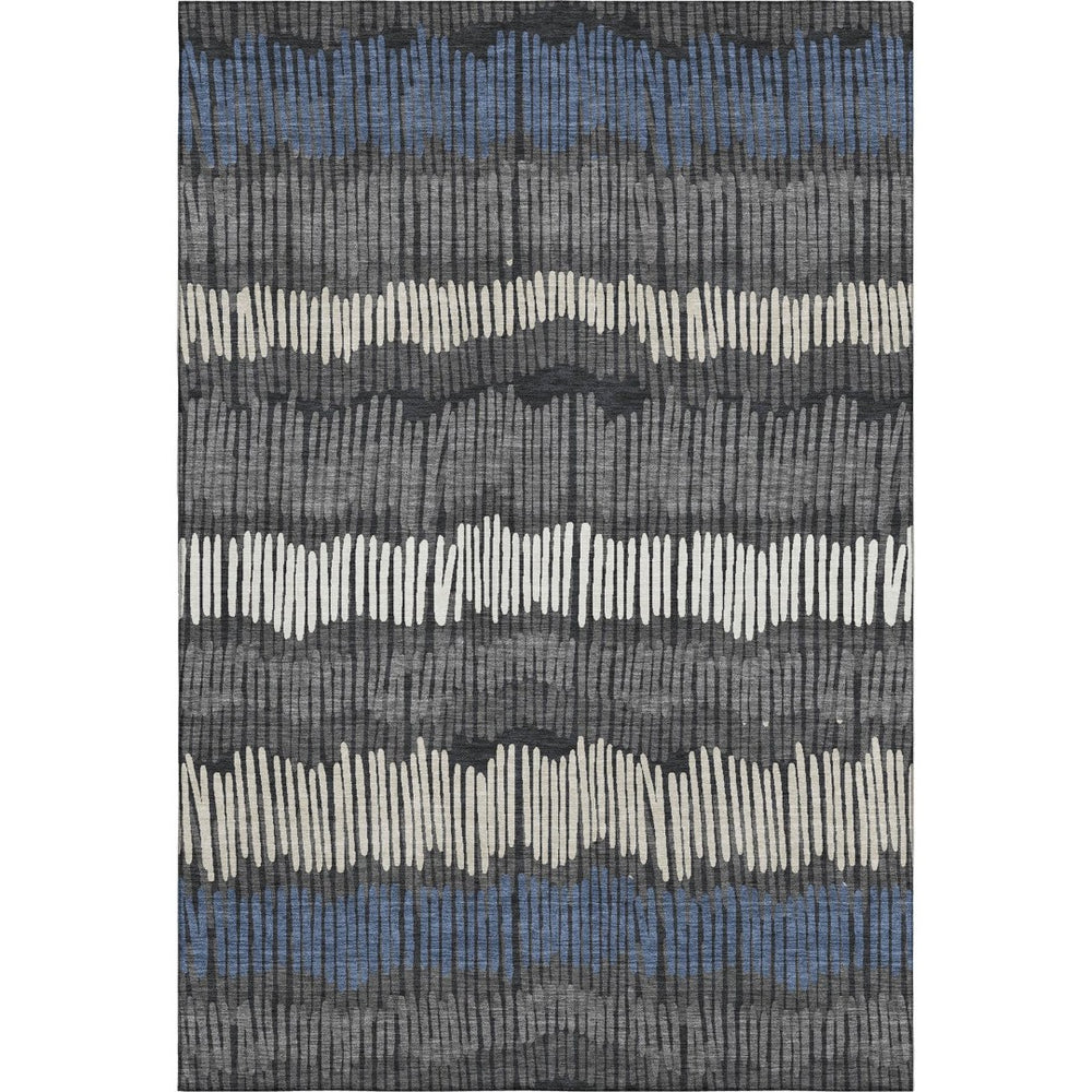 HomeRoots 5' X 8' Striped Area Rug in Charcoal, Ivory & Blue – Durable, Washable, UV-Protected for Any Space! 670630