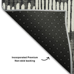 HomeRoots 5' X 8' Striped Area Rug in Charcoal, Ivory & Blue – Durable, Washable, UV-Protected for Any Space! 670630