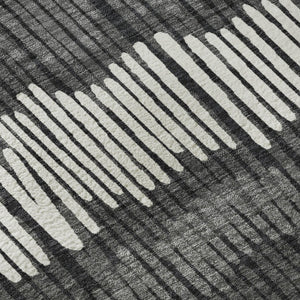 HomeRoots 8' Charcoal Ivory and Blue Striped Washable Round Rug - UV Protected, Durable, Perfect for Family Homes 670631