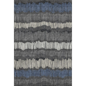 HomeRoots 9' X 12' Stylish Charcoal Ivory & Blue Striped Area Rug - Washable, UV Protected for High-Traffic Homes 670633