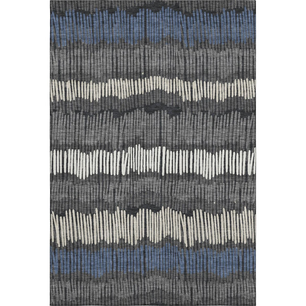 HomeRoots 10' X 14' Charcoal Ivory & Blue Striped Washable Area Rug – Durable, UV-Protected, Easy-Care Design! 670634