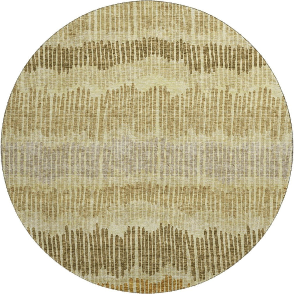 HomeRoots 8' Washable Round Rug in Warm Gold, Beige & Rust Stripes – Stain Resistant, UV Protected, Non-Slip 670637