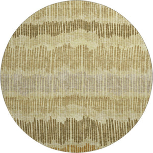 HomeRoots 8' Washable Round Rug in Warm Gold, Beige & Rust Stripes – Stain Resistant, UV Protected, Non-Slip 670637