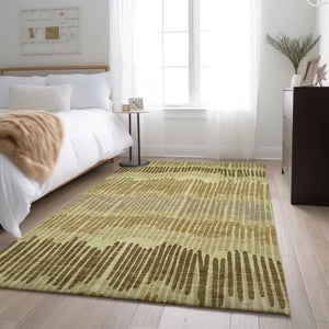 HomeRoots 8' X 10' Gold Beige & Rust Striped Area Rug - Washable, UV Protected, Stain Resistant for Homes 670638