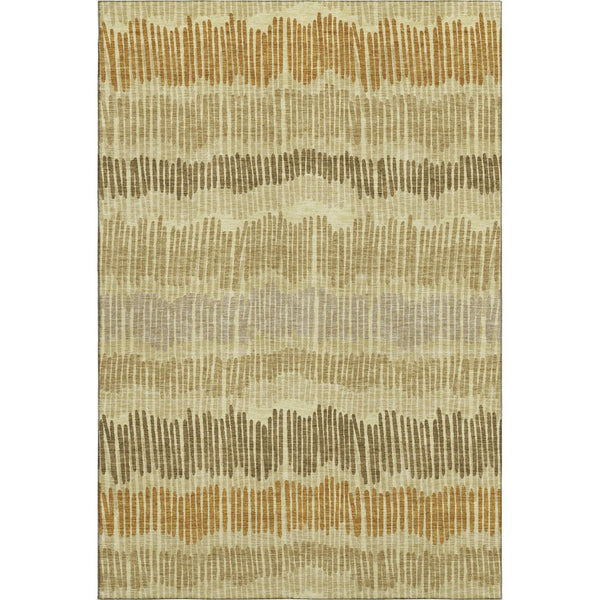 HomeRoots 9' X 12' Striped Washable Area Rug in Gold, Beige, and Rust - Stain-Resistant & UV Protected Design 670639