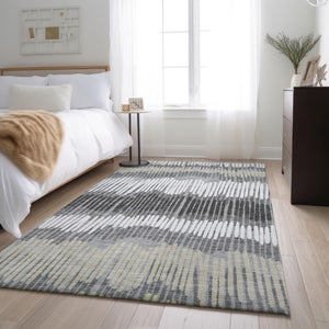 HomeRoots 5' X 8' Striped Area Rug in Gray, Ivory & Beige - Washable, UV Protected, Stain Resistant for Homes 670642