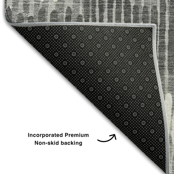 HomeRoots 5' X 8' Striped Area Rug in Gray, Ivory & Beige - Washable, UV Protected, Stain Resistant for Homes 670642