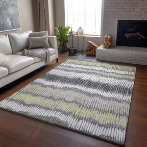HomeRoots 5' X 8' Striped Area Rug in Gray, Ivory & Beige - Washable, UV Protected, Stain Resistant for Homes 670642