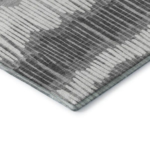 HomeRoots 8' Gray Ivory and Beige Striped Round Rug – Washable, UV-Protected, Durable for High-Traffic Areas 670643