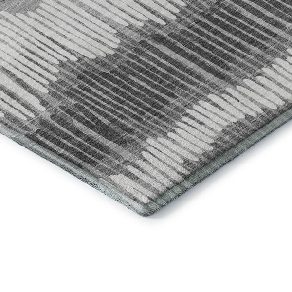 HomeRoots 8' Gray Ivory and Beige Striped Round Rug – Washable, UV-Protected, Durable for High-Traffic Areas 670643