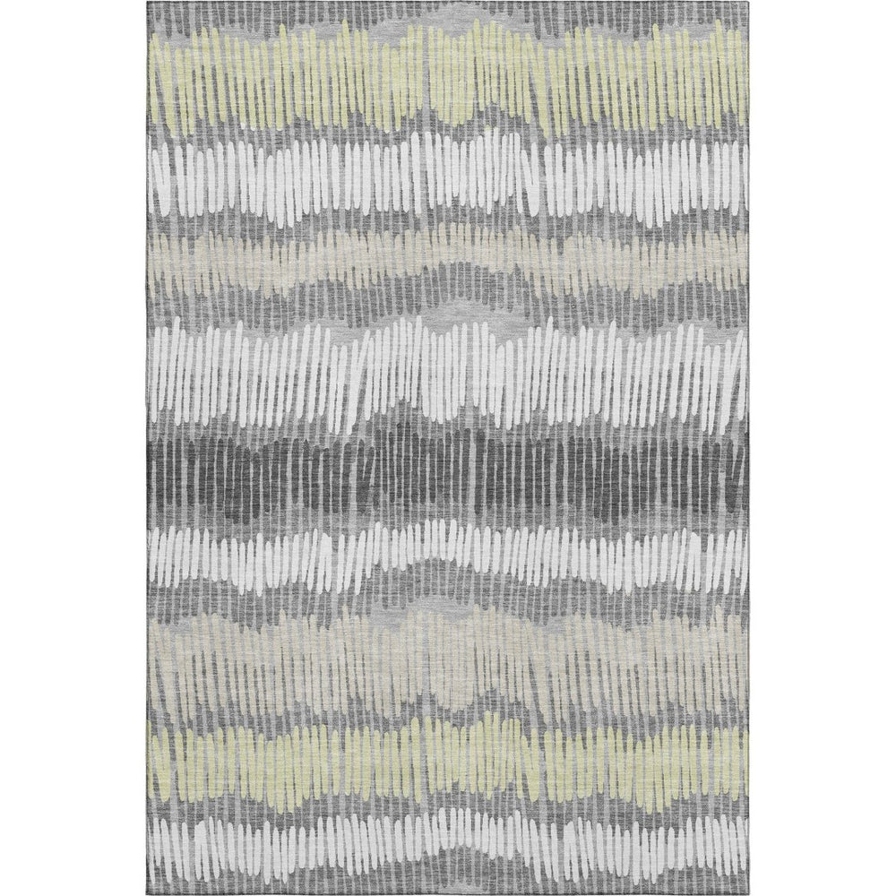 HomeRoots 10' Gray, Ivory & Beige Striped Washable Area Rug - Durable, UV Protected for Family Living Spaces 670646